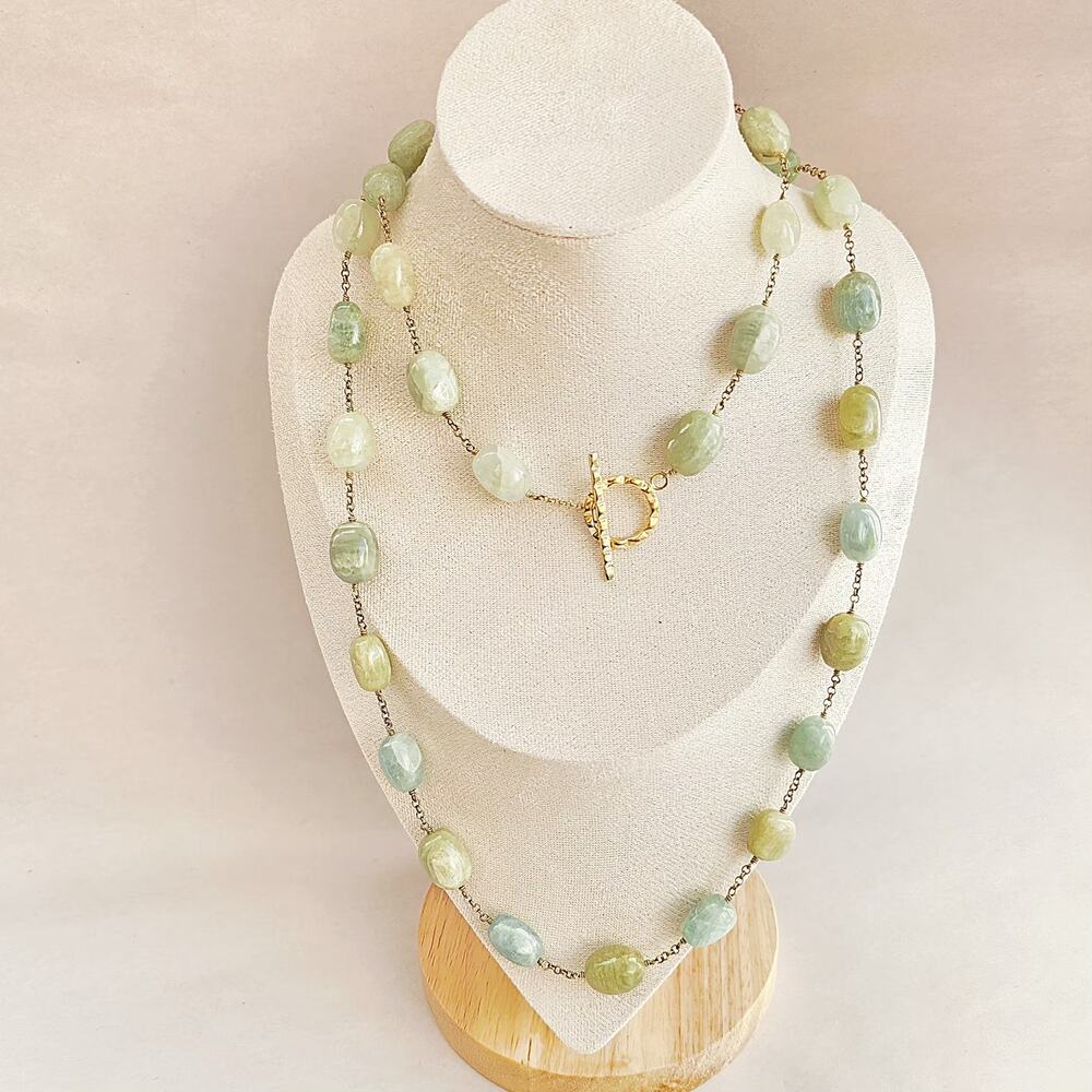 HSN Rarities Sterling 925 Vermail Green Beryl Nugget 40" Beaded Necklace New‎